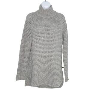 GAP Long Sweater Gray Hi-Low Hem Mock Neck Medium